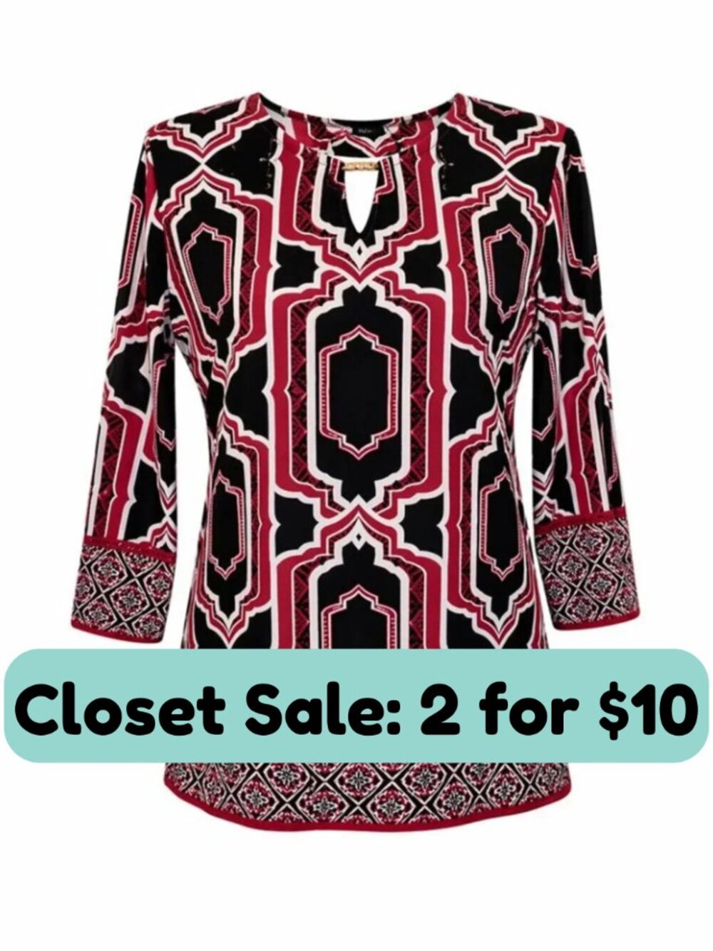 JM COLLECTIONS Printed Top w. Sparkly Gold Studs